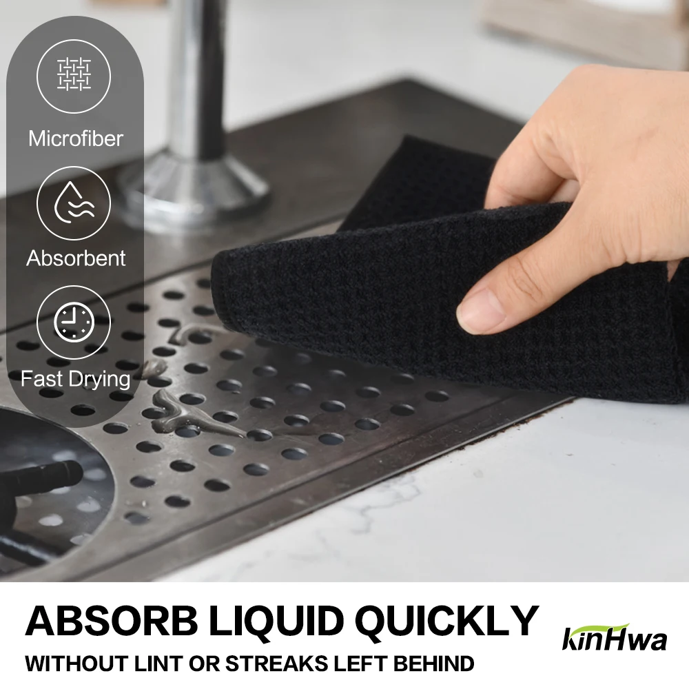 380gsm Thick Microfiber Waffle Weave Dish Drying Cloth Household Kitchen Glass Cleaning Cloth Tea Towels Set 13"x13" 6 Pack 5