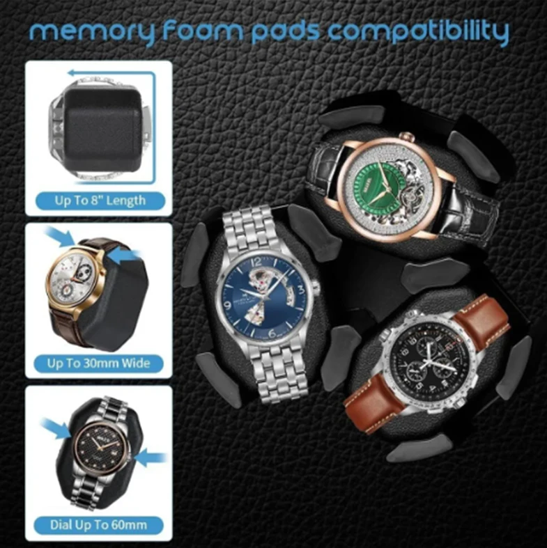 Automatic 6-Slot Watch Winder Box with Blue LED Light, Black Walnut Finish, Soft Memory... - SKU LAWW1124 - UGI Packaging