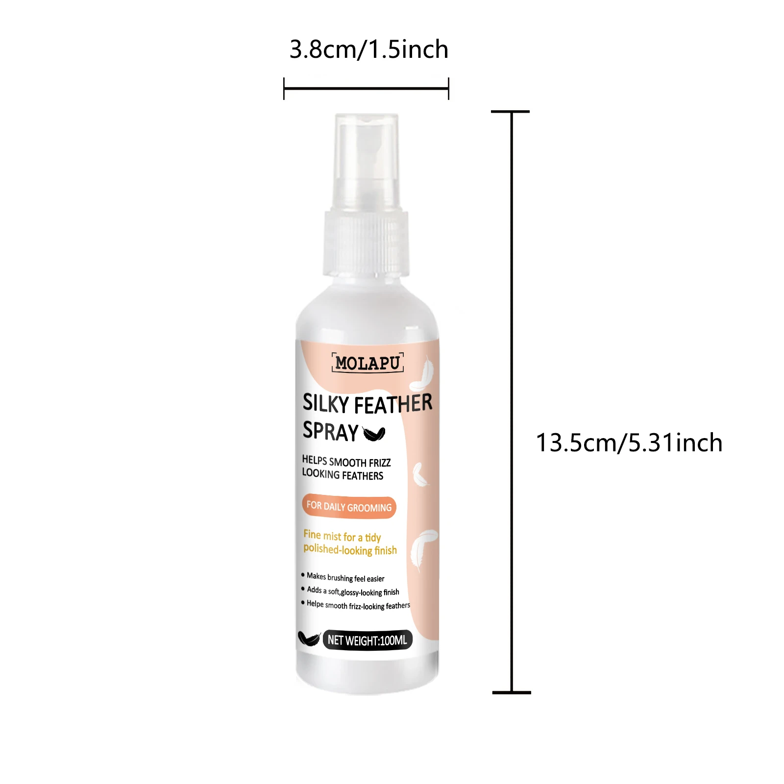 Parrot Feather Care Spray (Suitable for Budgerigars and Cockatiels) - Bathing Spray for Feather Grooming, Makes Feathers Smooth and Shiny, Creates Y-Shaped Feather Effect, Easy to Apply for Daily Grooming, Lightweight and Qui
