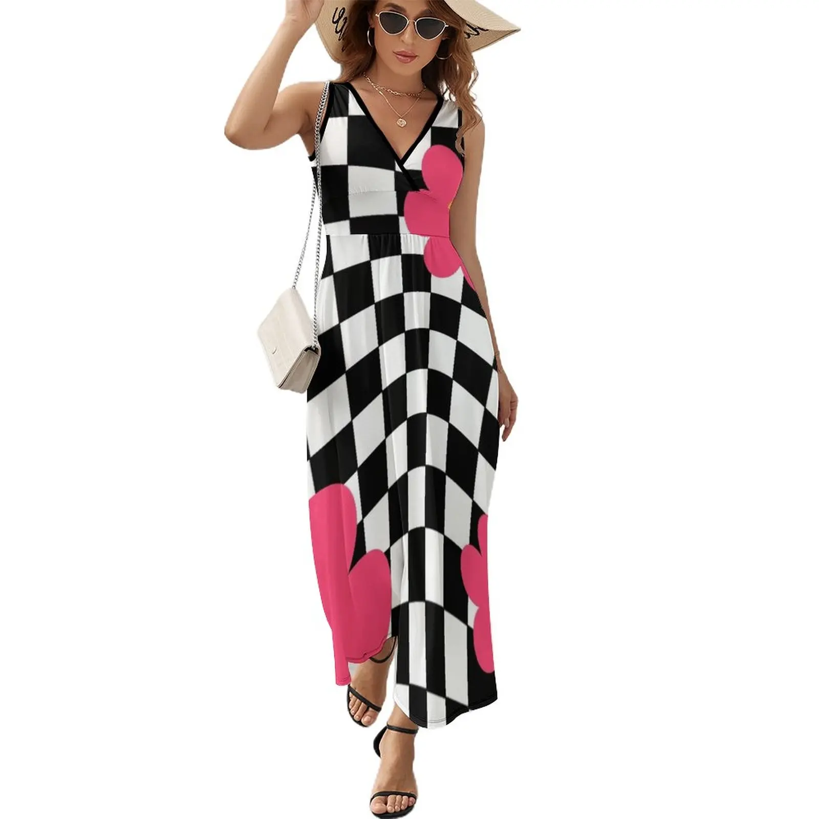 

Retro Checkerboard Flowers | Mod Sleeveless Dress Casual dresses elegant chic women dresses promotion summer women's dress 2023