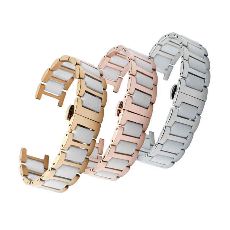 Notched Stainless Steel + Ceramic Watch Strap For MK MK6985 MK6986