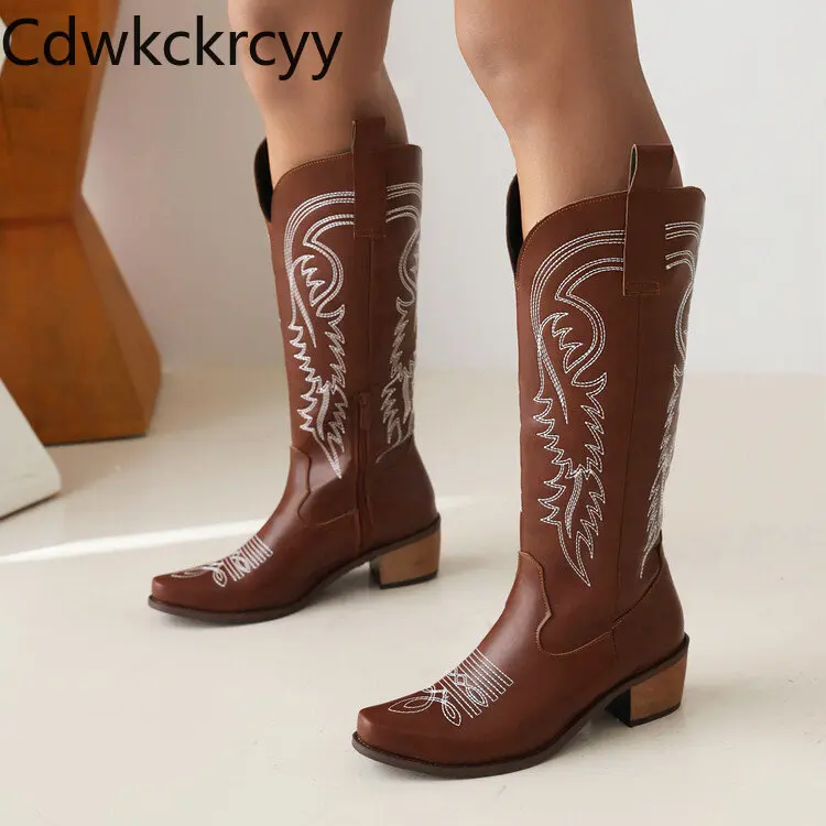 

Autumn winter fashion Tall barrel High heeled women's boots Retro west cowboy handsome Cusp Women's Shoes high 5cm size 34-48