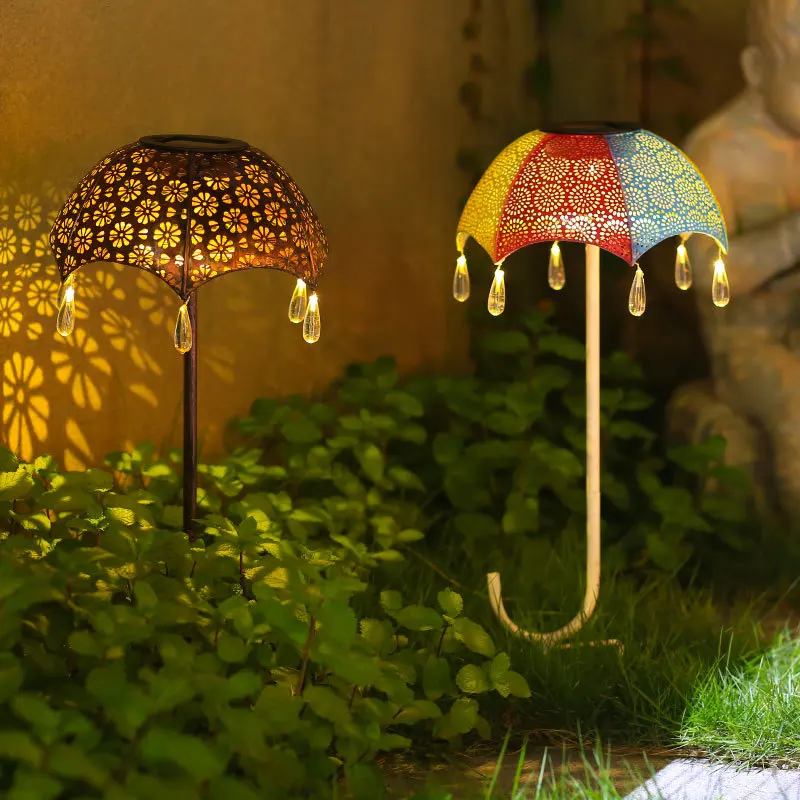 Solar Umbrella Light Garden Lawn Lamp Courtyard Auto On/off Pathway Lights Iron Hollow