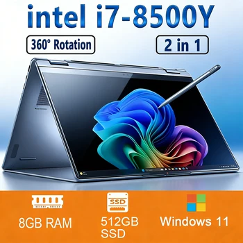 11.6" 2 in 1 Laptop Computer Intel Core i7 8500Y Tablet PC Windows 11 Computer 8GB RAM 1TB SSD 360° Open Touch Screen Notebook 1