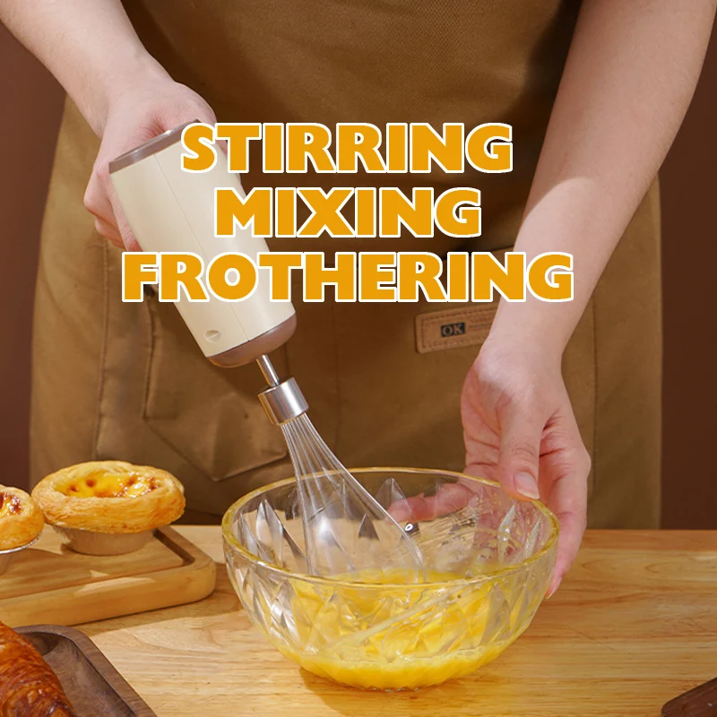 Electric Cordless Hand Whisk，5 Speed Handheld Mixer，Two Whisk Mount Baking Mixer，Wireless & Rechargeable Mixer 3