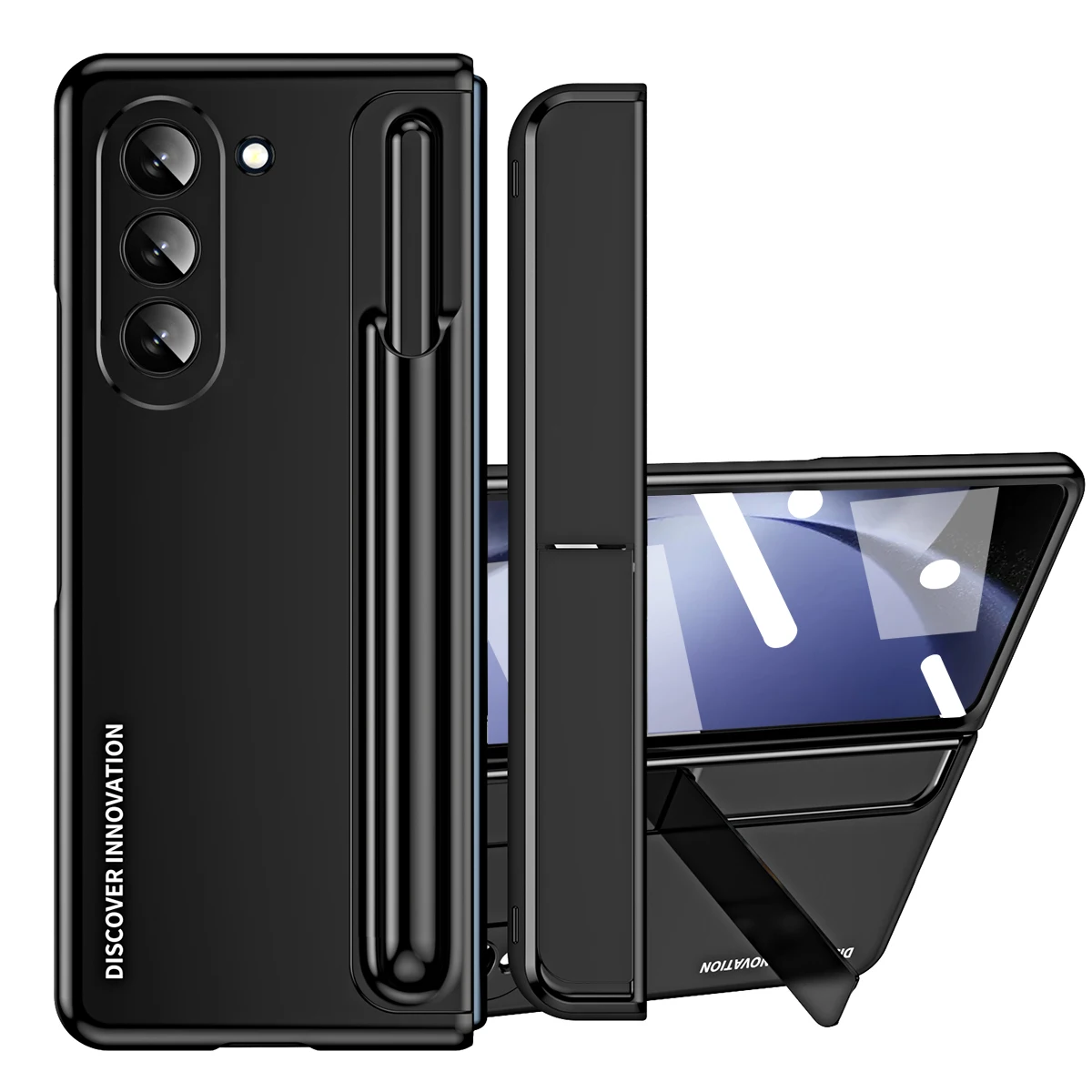 

Case For Samsung Galaxy Z Fold 5 4 5G With Front Screen Protector Glass Detachable Pen Slot Holder Bracket Plating Plastic Cover