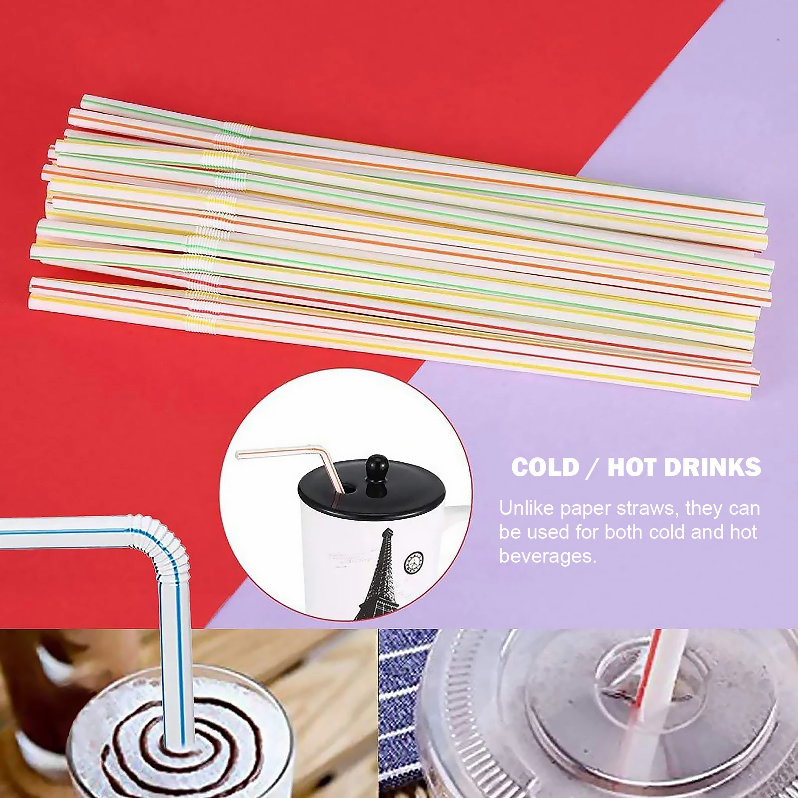 100-1500PCS Drinking Straw Flexible Plastic Straws Reusable Straws Bending for Home Parties Milk Juice Drinks Cocktail