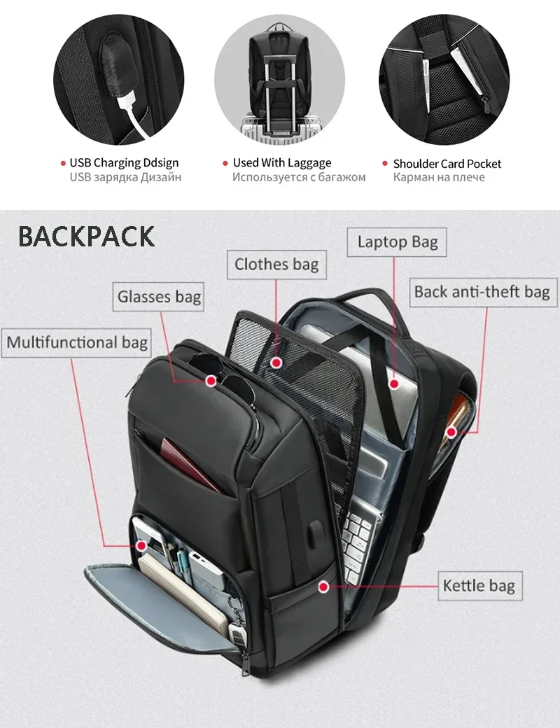 SWISS Men‘s Business Backpack Waterproof 17 Inch Travel Laptop Backpack Outdoor Climbing Anti-theft Luggage Bag Mochila School