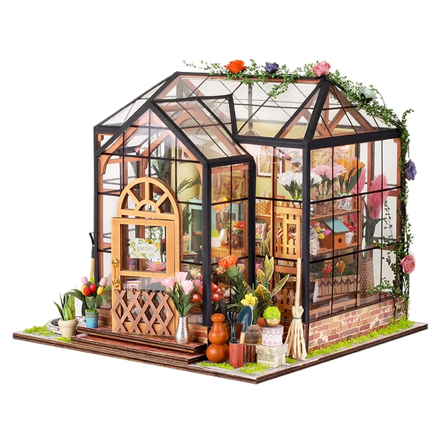 Cutebee fai da te Mini casa delle bambole Kit serra in miniatura fiore di  legno casa illuminazione a LED costruzione giocattoli per bambini regalo  per bambini giardino - AliExpress