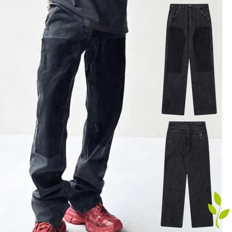 

Fall New Askyurself Taped Denim Trousers Washed Men's Pants Women's High Street Jeans Casual Style Trousers
