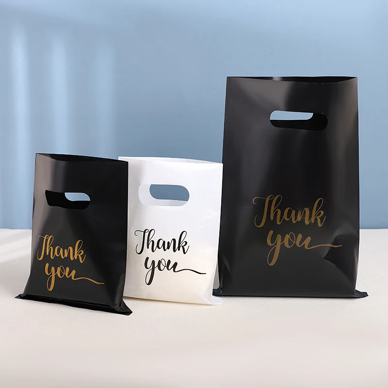 30 Stück Dankeschön-Kunststoffhandtaschen, wiederverwendbare Einkaufstaschen, Hochzeit, Geburtstag, Party, Dekoration, Gastgeschenk, schwarz-weiße Warenbeutel – Detail 10