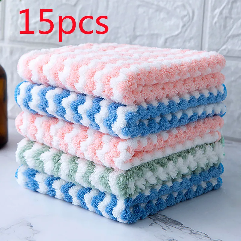 3/5/10/15Pcs Kitchen AntiGrease Wiping Rags Microfiber Wipe Household