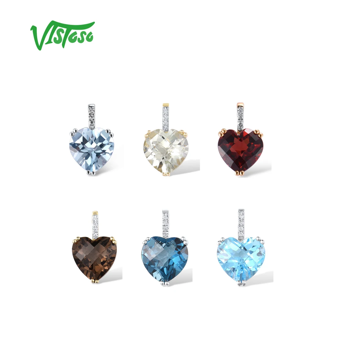 Pendant for pendant necklace gold necklace gold scarab pendant Women Radiant Sky Blue Topaz/Garnet/Smoky Quartz Diamond Fine Jewelry VISTOSO Genuine 14K 585 Rose/White/Yellow Gold