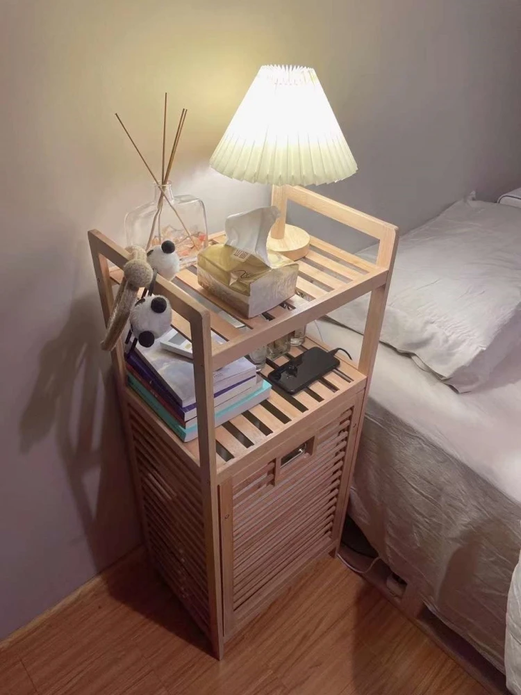 Bamboo 2-Tier Storage Rack Laundry Bsket Dirty Clothes Basket For Living Room Bedroom