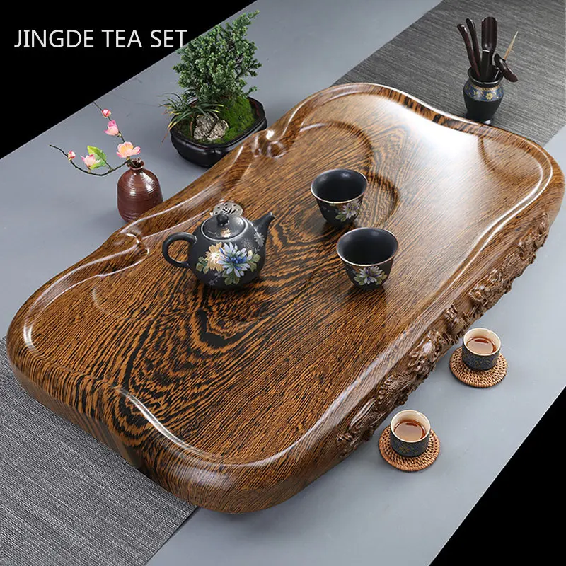 High Grade Ebony Tea Tray Living Room Solid Wooden Tray Decorative Chinese Drainage Type Tea Board Home Teaware Tools Tea Table