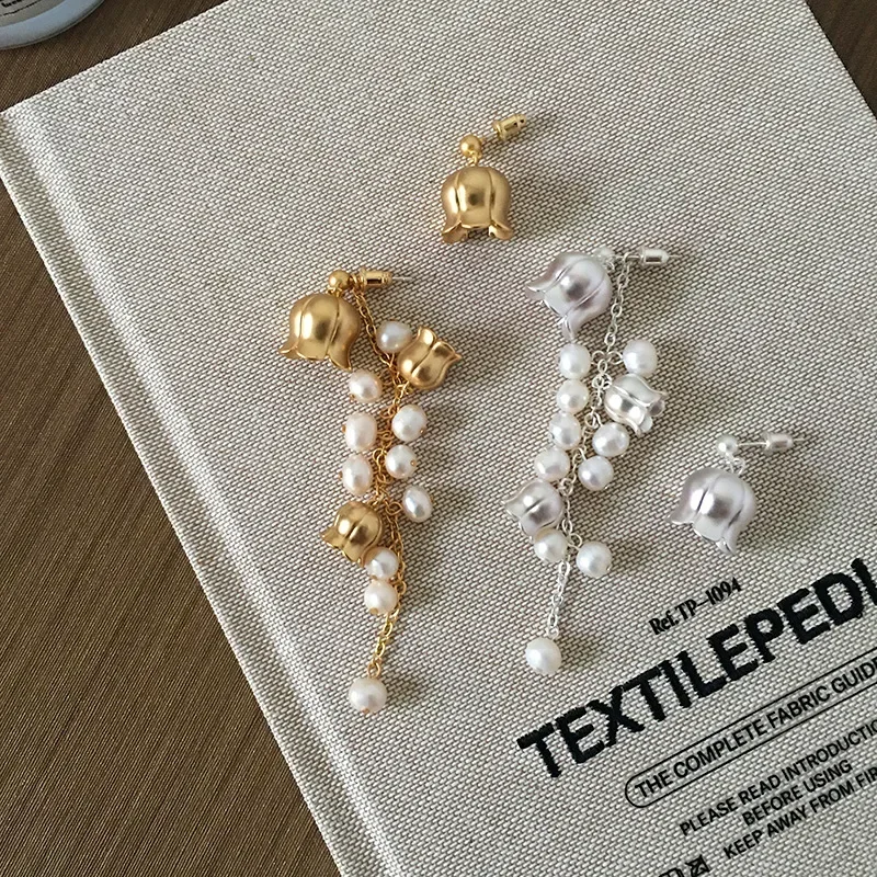 

Pearl Tassel Earrings For Women Retro Bell Orchid Eardrop Trendy Asymmetrical Fringe Jewelry Gifts