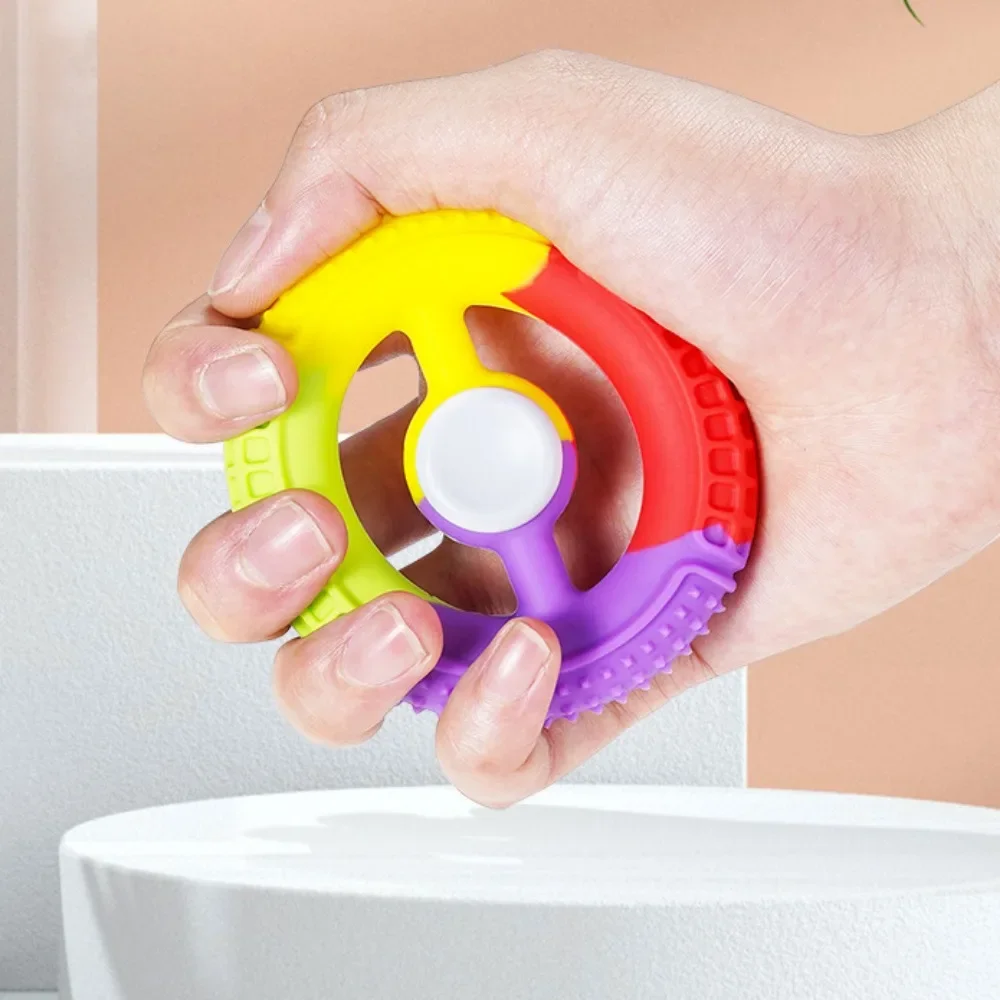Round Silicone Fidget Rotating Spinner Hand Gripping Ring Finger Forearm Trainer Gyroscopes Decompression Toy Gifts for Children 5