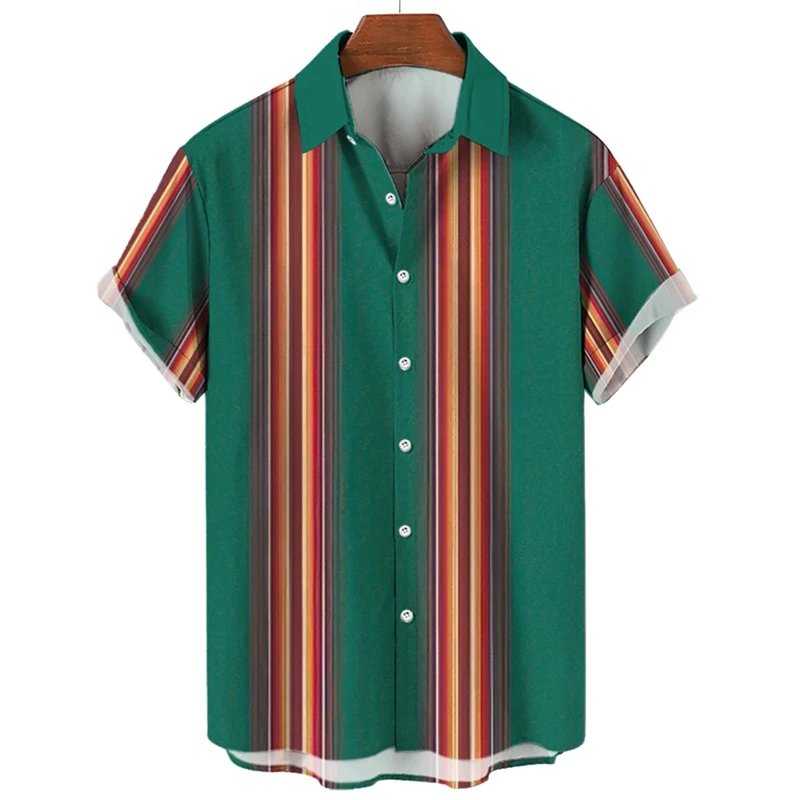 Camisa de moda con estampado de rayas, blusas de verano de gran tamaño para hombre, ropa informal de manga corta con botones, blusas de gran tamaño, camisas hawaianas
