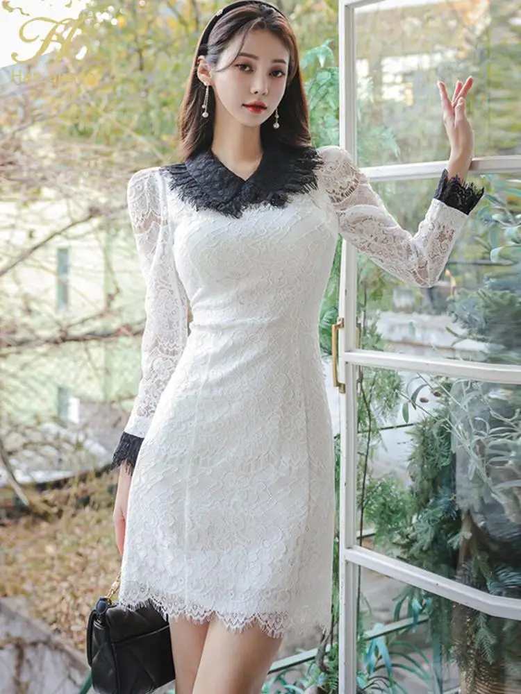 H-Han-Queen-2024-Spring-Elegant-Lace-Dresses-Women-Korean-White-Short ...