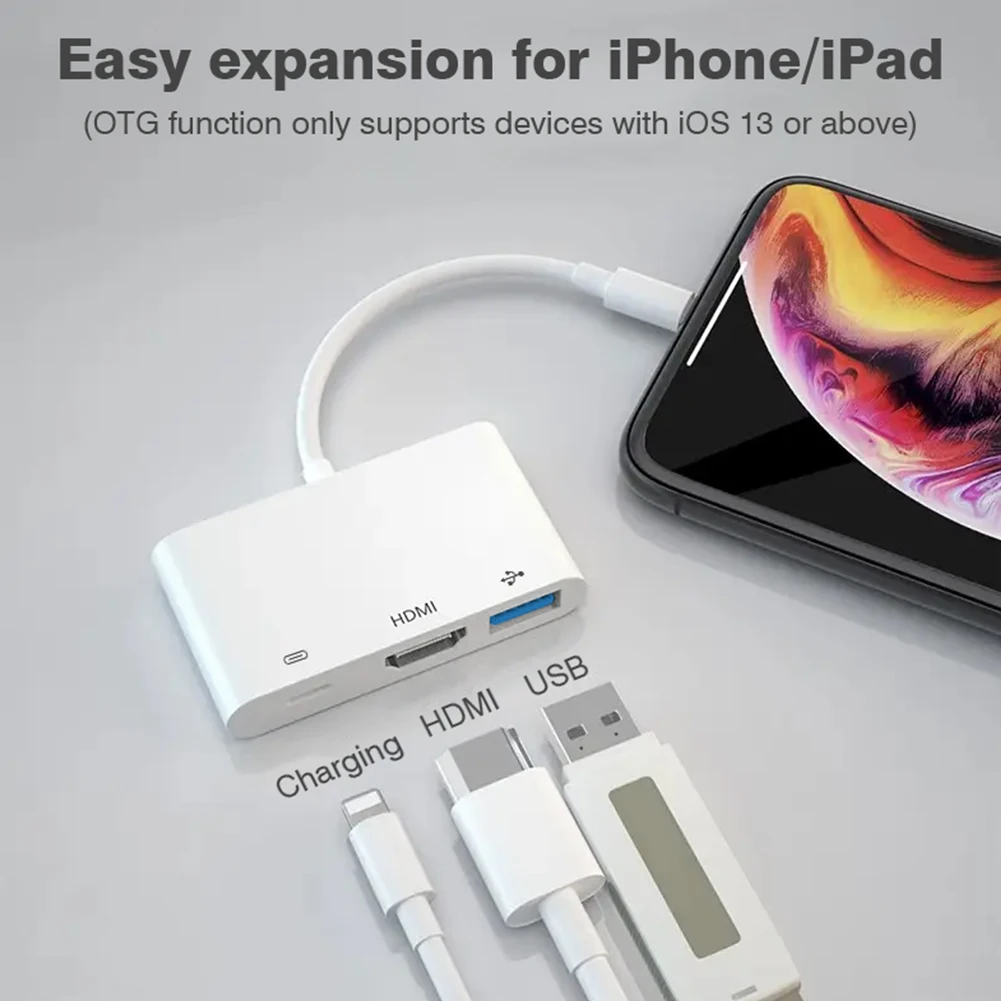 Byscoon Lightning to HDMI Adapter for iPhone iPad to TV Dual USB