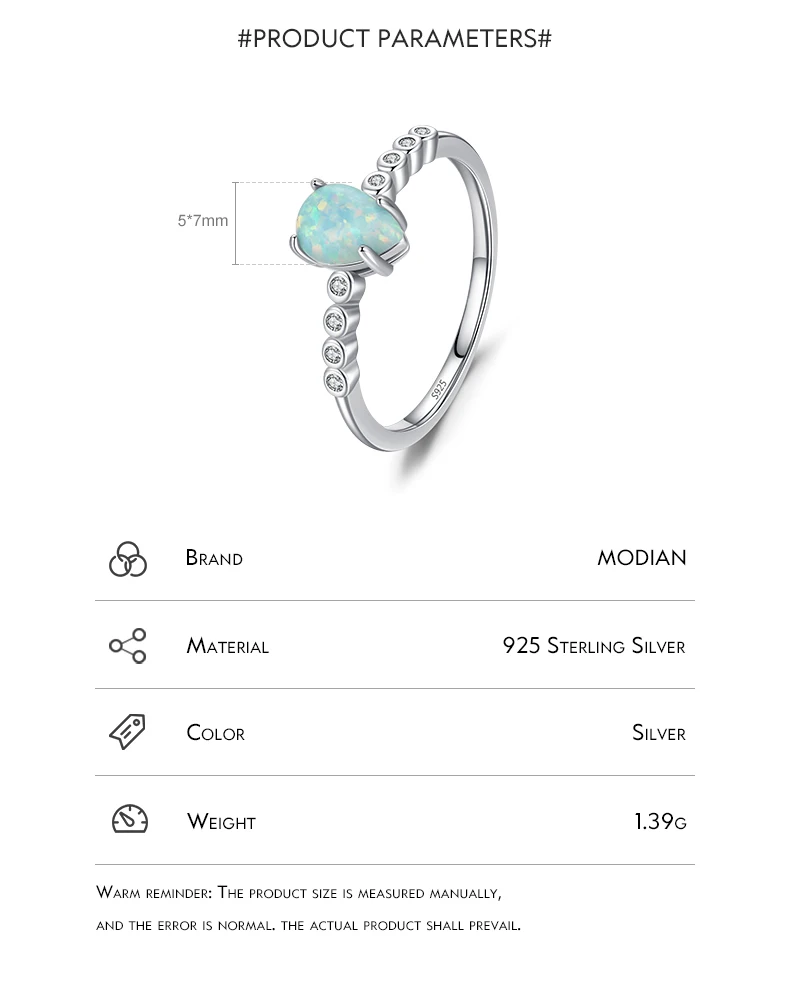 MODIAN Real 925 Sterling Silver Elegant Waterdrop Colorful Opal Finger Rings For Women Valentine Christmas Gift Fine Jewerly MODIAN Real 925 Sterling Silver Elegant Waterdrop Colorful Opal Finger Rings For Women Valentine Christmas Gift Fine Jewerly