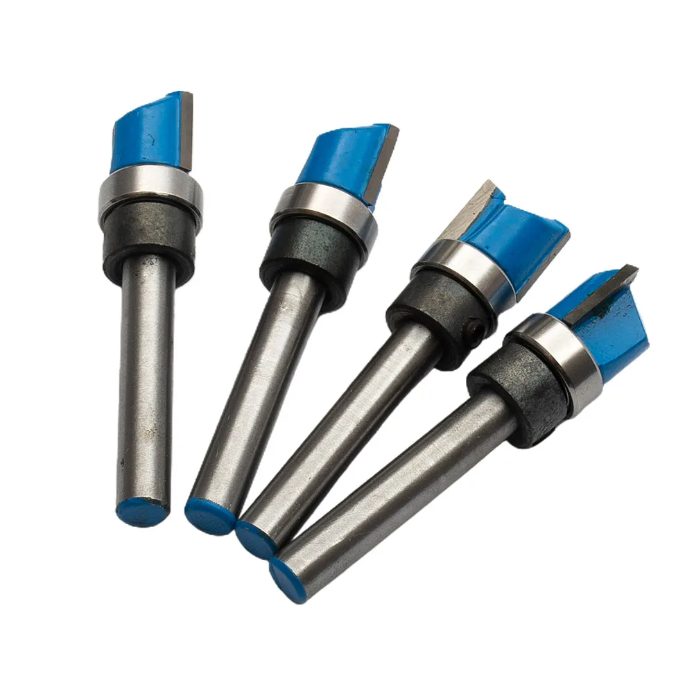 

4pcs 1/4inch Shank Straight End Mill Enclosed Ball Bearing Template Flush Trim Router Bit Two Flute Carbide Cutters For Woodwork
