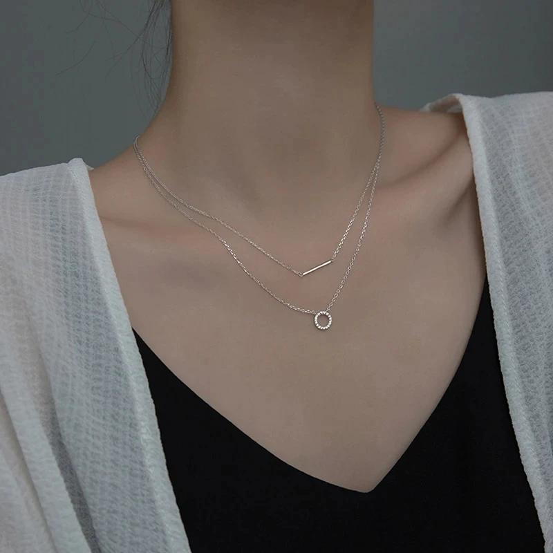 925 Sterling Silver Female Geometric Double Necklace Clavicle Chain Pendant Women Wedding Party Gift Jewelry Accessorie pendant necklace silver necklace