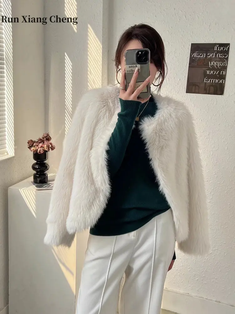 2023 Autum winter faux fur coat for women luxury designer fluffy hairy mid soft jacket external warm clothing femeal Korean