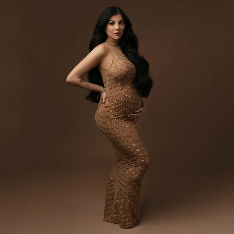 Stretchy-Body-con-Maternity-Photography-Dresses-Halter-Sleeveless-Sexy