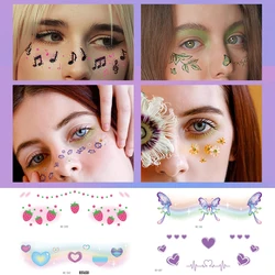 Waterproof Love Heart Face Tattoo Sticker Rainbow Snowflake Winter Flase Tattoo Sticker Festive Flower Strawberry Tattoo Sticker