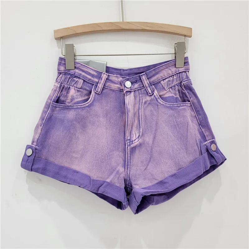 European Goods Curling Denim Shorts Women 2024 Summer Elastic High Waist A- Line Wide Leg Short Pants Fashion Casual Hot Pants