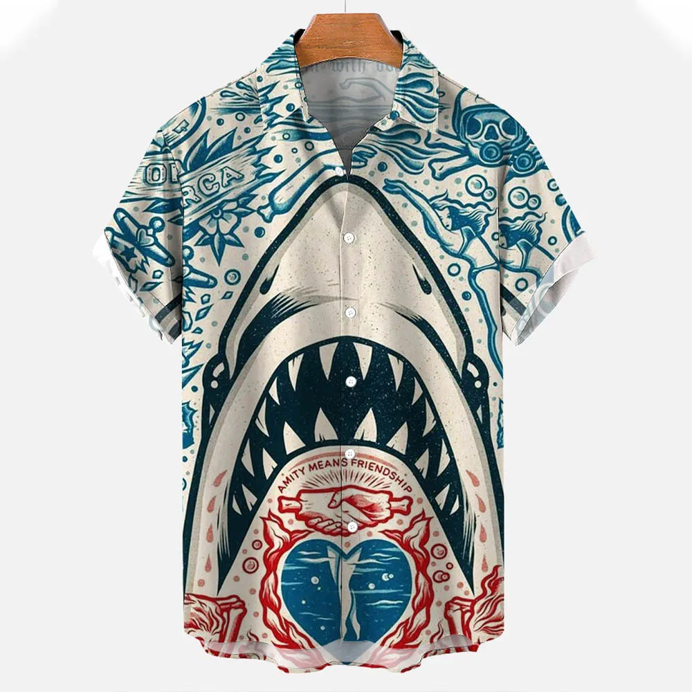 Denim Shirt Flannel Shirt Cotton Shirt Long Sleeve Shirt Silk Shirt Men Pirate Shirt Men Glitter Shirt Men's Shirts 3D Animal Print Clothes Fashion Button Short Sleeve Lapel Streetwear Shirt for Men Hawaiian Shark Blouse Tshirt
