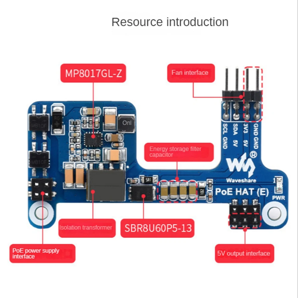 Waveshare-PoE HAT(E),   ̴  Ȯ  + 濭,   3B +/4B , IEEE 802.3Af 1 Ʈ