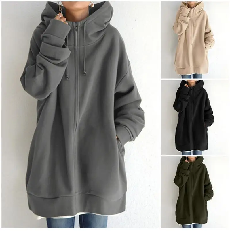 

2023 Autumn/Winter New Personalized Street Sweater Zipper Hooded Long plush Sweater