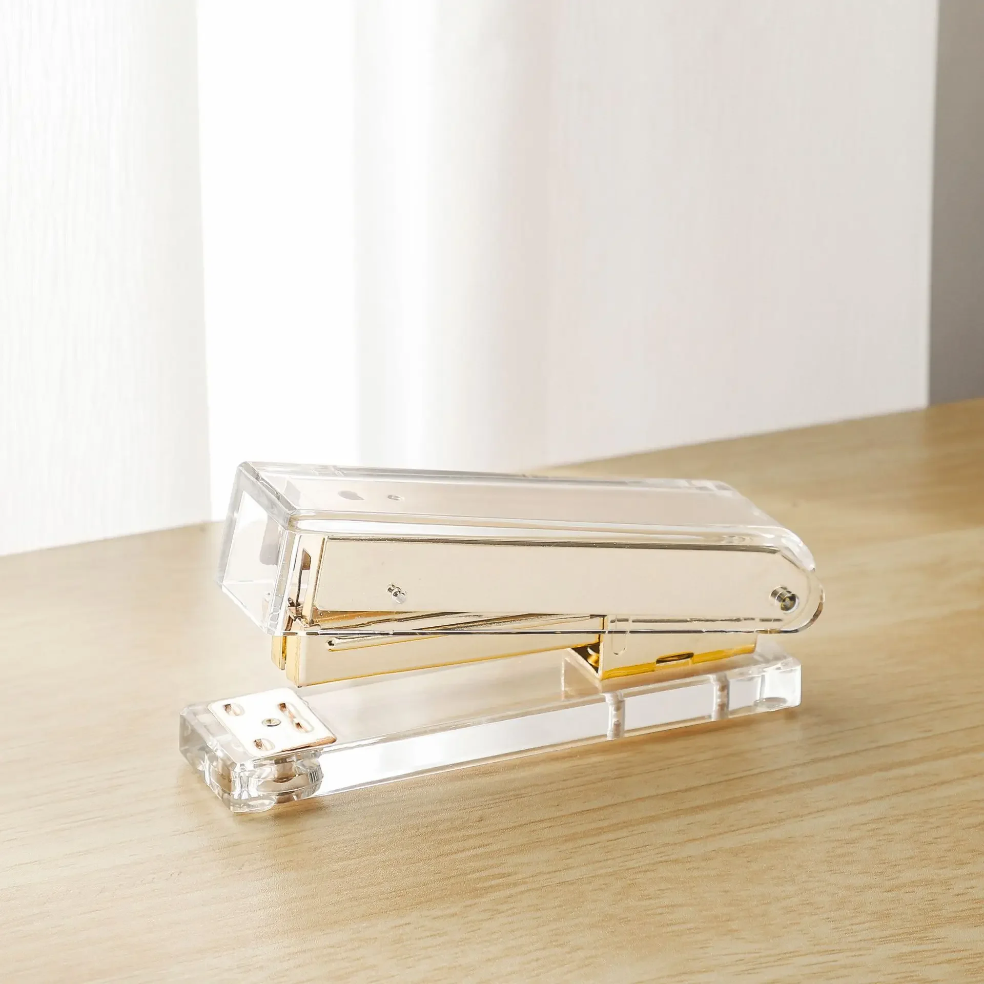 Transparent Acrylic Stapler Rose Gold Stapler Large Binding Machine Desktop Office Scrapbooking Crafts Supplies