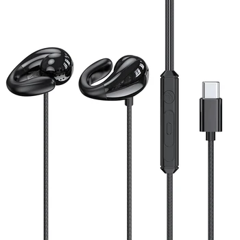 USB C타입 인이어 이어폰 이어 클립 유선 이어버드 헤드셋, 마이크 포함, 갤럭시 Z 플립 4 5 노트 20 울트라 S8 S9 플러스 A34 A54, 3.5mm