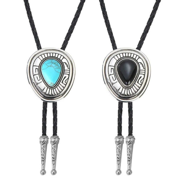 

Bolo Tie for Man Western Cowboy Necktie with Color Gemstones Pendant Decorative Dropshipping