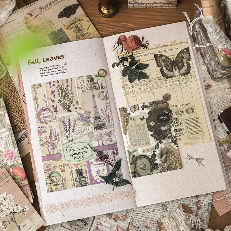 100 pcs Vintage Material Paper DIY Diary Album Background Paper Decoration Flower Butterfly Scrapbooking Junk Journal Supplies ﻿ 2