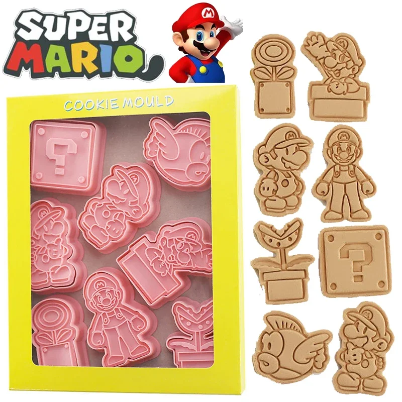 8pcssetSuperMarioCookieCuttersAnimeGameEmbosserforBiscuitPastryBakewareBaking