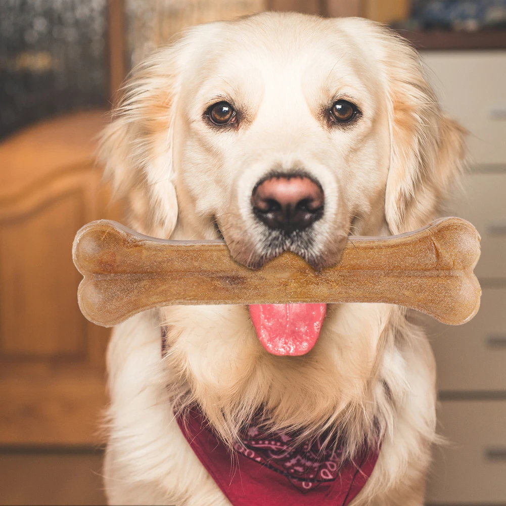 8 Inch Cowhide Bone Non-Toxic Creative Leather Chew Bone Anti-bite Puppy Teething Toys Indestructible for Small Medium Large Dog 2