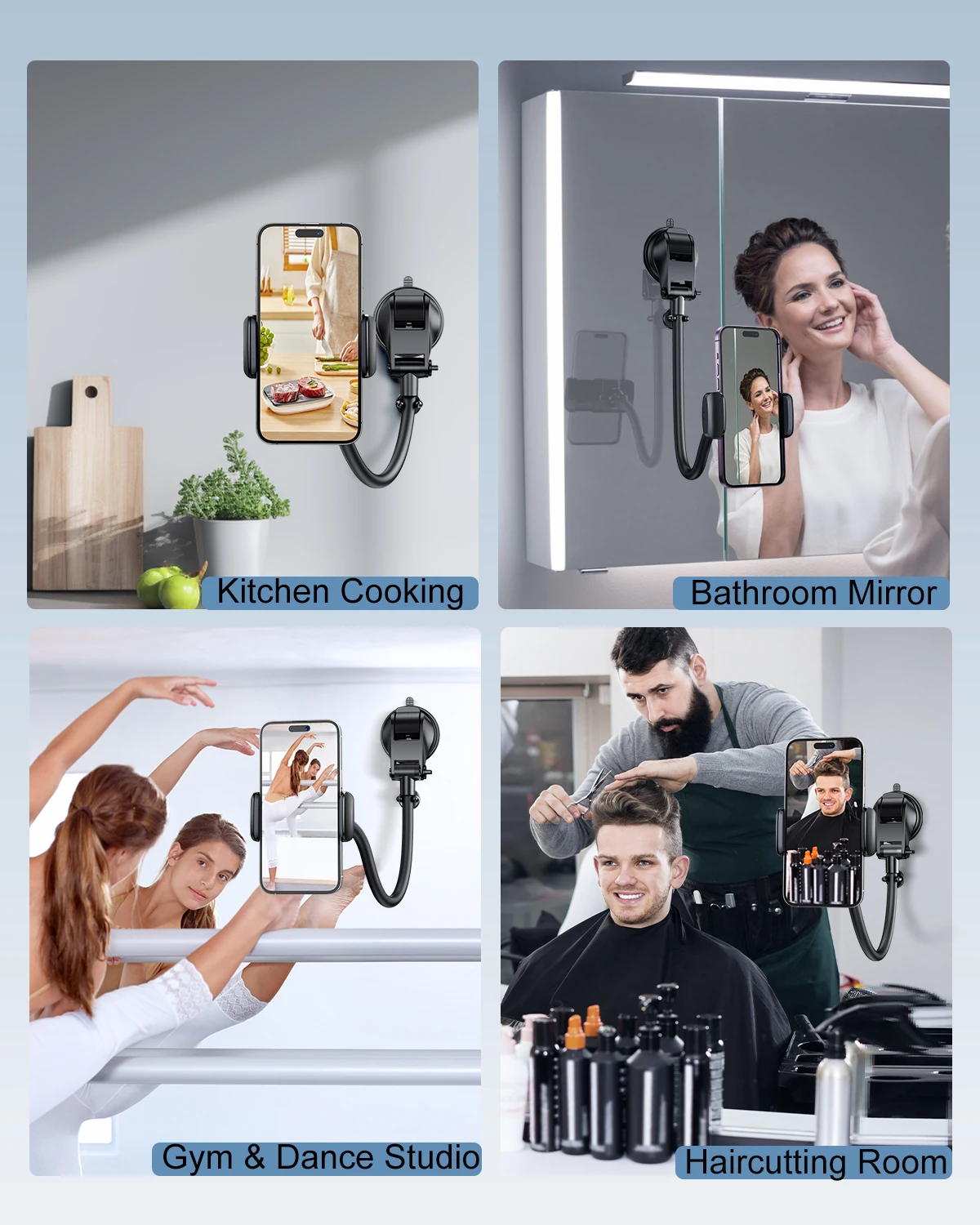 Eary Phone Holder Mount For Wall Adjustable Long Arm Suction Cup Phone Stand Support For Kitcten Window Batehroon Makeup Mirror