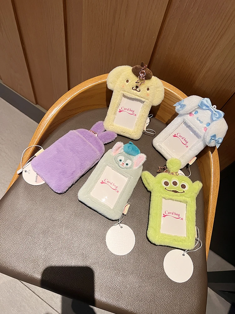 Cartoon Plush Photocard Holder Kpop Idol Photo Sleeve Case ID Card Cover With Keychain Bag Protective Pendant Decor Stationery iffvgx rabbit a5 binder photocard holder kpop idol photo album photocards collect book album for photographs kawaii stationery