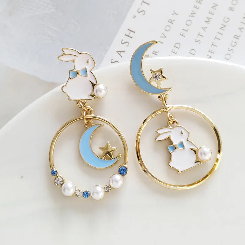 Korean-Style-Flower-Cute-Animal-Rabbit-Dangle-Earrings-For-Women-Strawberry-Zircon-Bee-Asymmetrical-Tassel-Earring.jpg_.webp