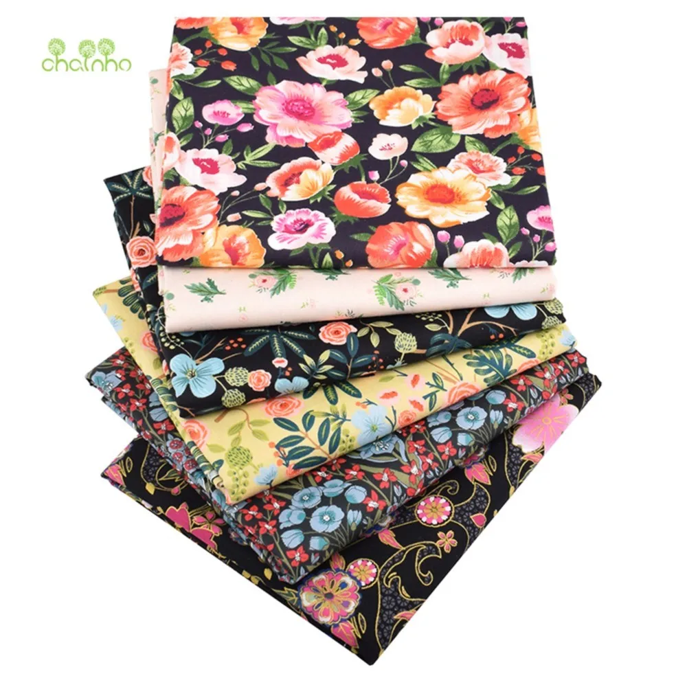 

Chainho,Printed Twill Weave Cotton Fabric,DIY Sewing Quilting Material,Patchwork Cloth,Floral Series,6 Designs,4 Size,CC004