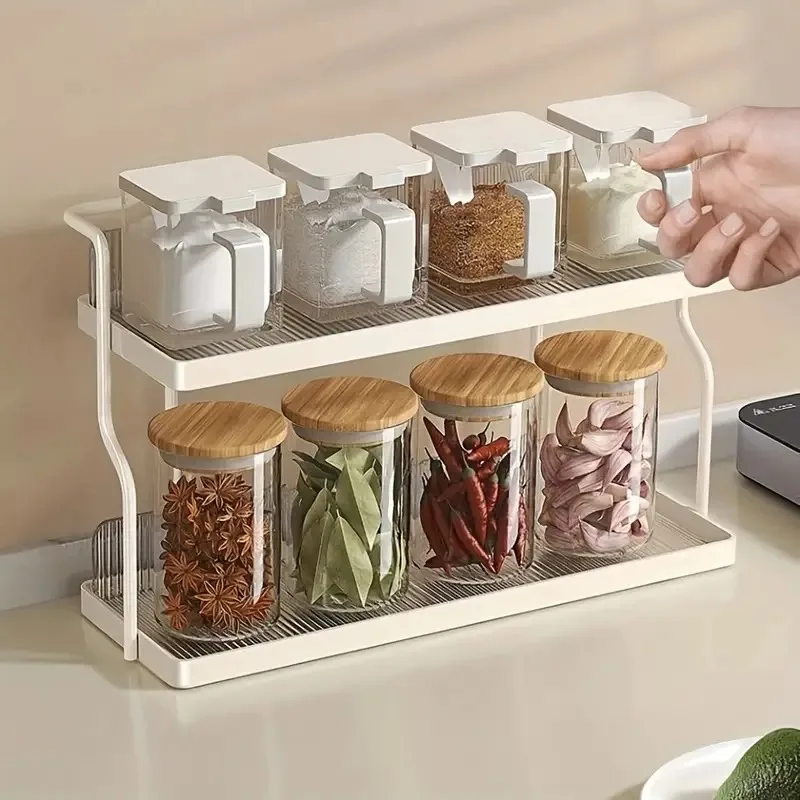 Acrylic Kitchen Spice Rack 2-Layer Countertop Organizer Versatile Storage Rack for Condiments and Herbs Home Kitchen Essentials 2