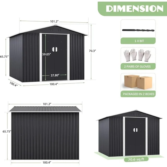Abri de jardin en métal 8x8 pieds, rangement d'outils d'extérieur pour pelouse de Patio d'arrière-cour, entrepôt étanche 5