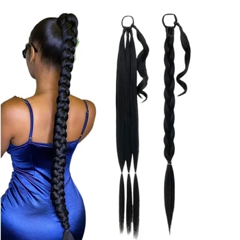 Synthetic Long Braided Ponytail Extension with Hair Tie Straight Wrap Around Natural Soft Hair Piece Daily Wear 30 Inch 160 Gram 1