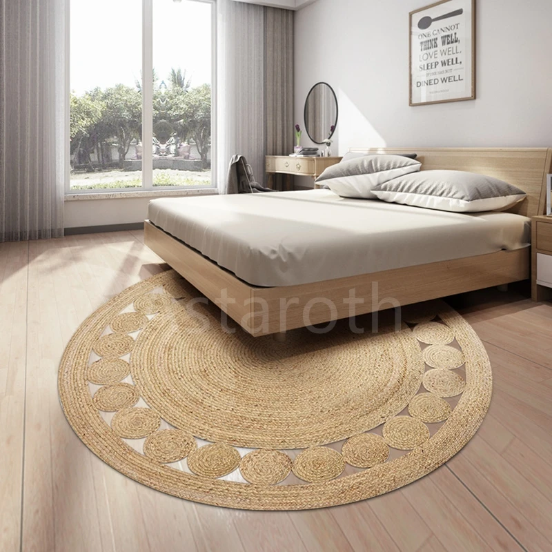 Alfombra redonda de estilo trenzado de yute 100% Natural, alfombras de área  modernas para sala de estar, decoración Vintage, alfombrillas de plantas -  AliExpress