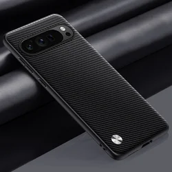 EUCAGR Luxury Leather Shockproof Soft Back Cover - Premium Plain Skin Phone Case for Pixel 4A 4G (Carbon Fibre Black)