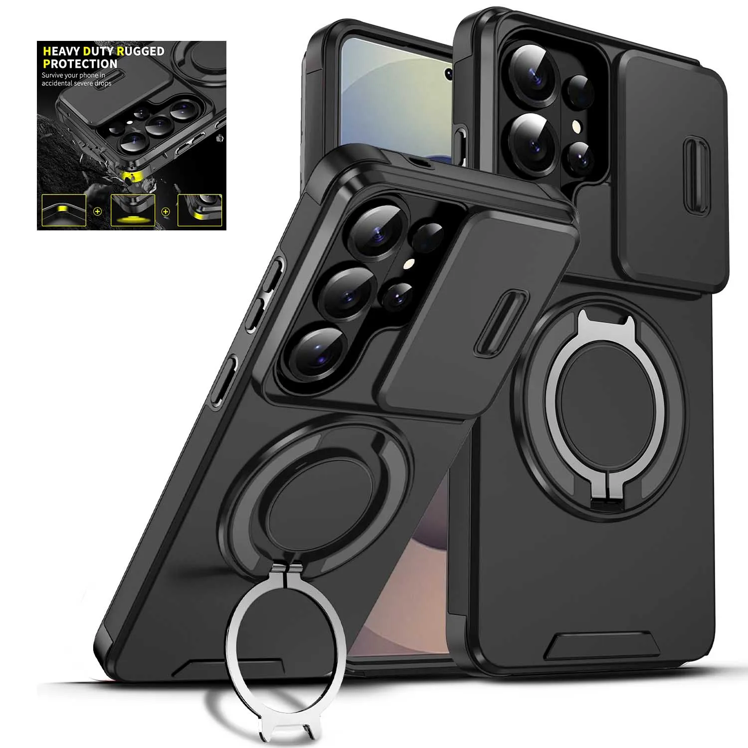 Magnetic Bracket Phone Case with Sliding Window and Anti-Fall Protection